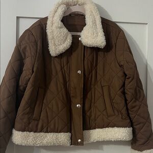 Blank NYC Brown Teddy Jacket with Cream Sherpa Trim